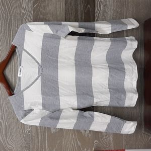 Missmoly Gray white striped V neck fall top